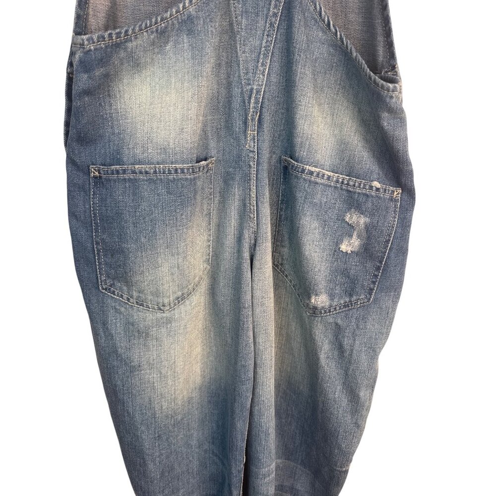 ZARA Z1975  Distressed Size Small Denim Overalls Adjustable Straps - Picture 9 of 13